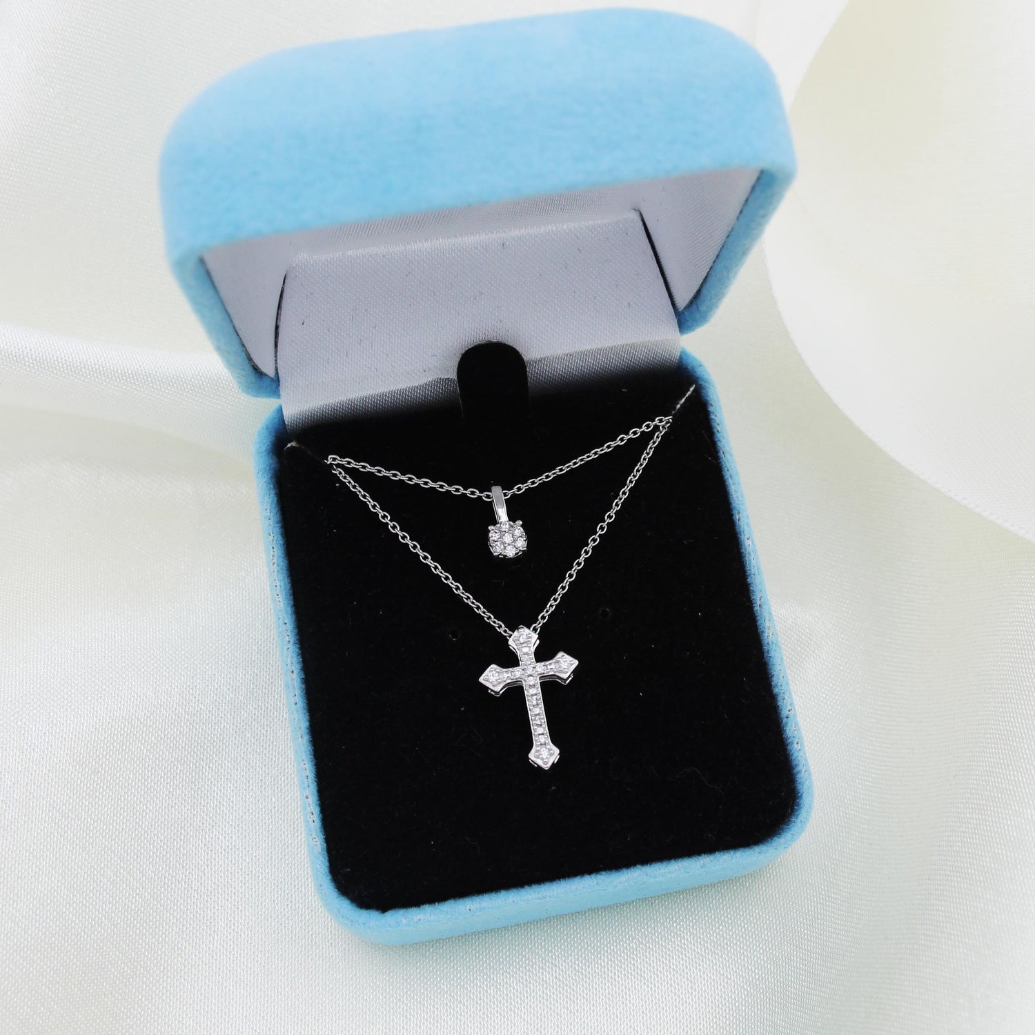 Cluster and Celtic Cross Layered 1/10 Cttw Natural Diamond Pendant Necklace set in 925 Sterling Silver…