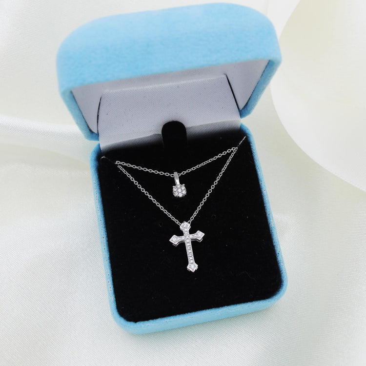 Cluster and Celtic Cross Layered 1/10 Cttw Natural Diamond Pendant Necklace set in 925 Sterling Silver…