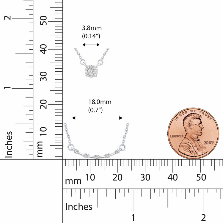 Cluster and Curved Bar Layered 1/10 Cttw Natural Diamond Pendant Necklace set in 925 Sterling Silver…