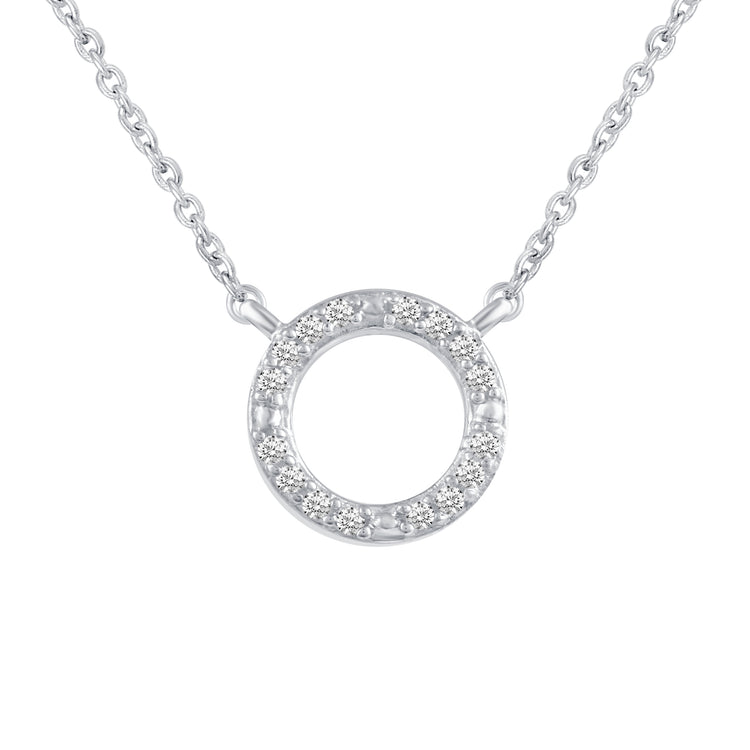 Circle and Key Layered 1/10 Cttw Natural Diamond Pendant Necklace set in 925 Sterling Silver…