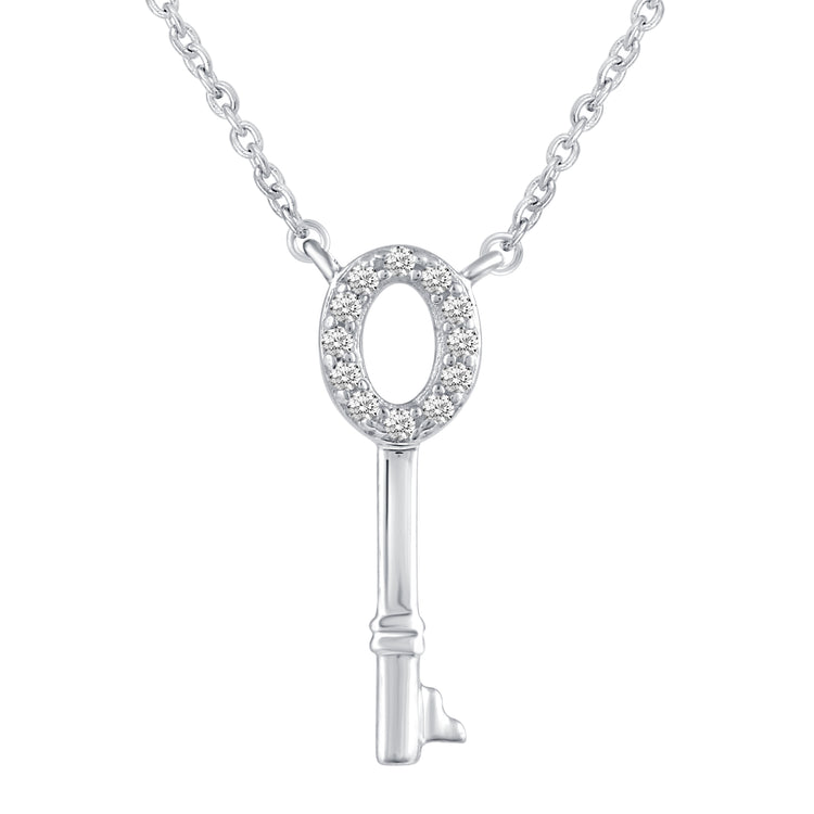 Circle and Key Layered 1/10 Cttw Natural Diamond Pendant Necklace set in 925 Sterling Silver…