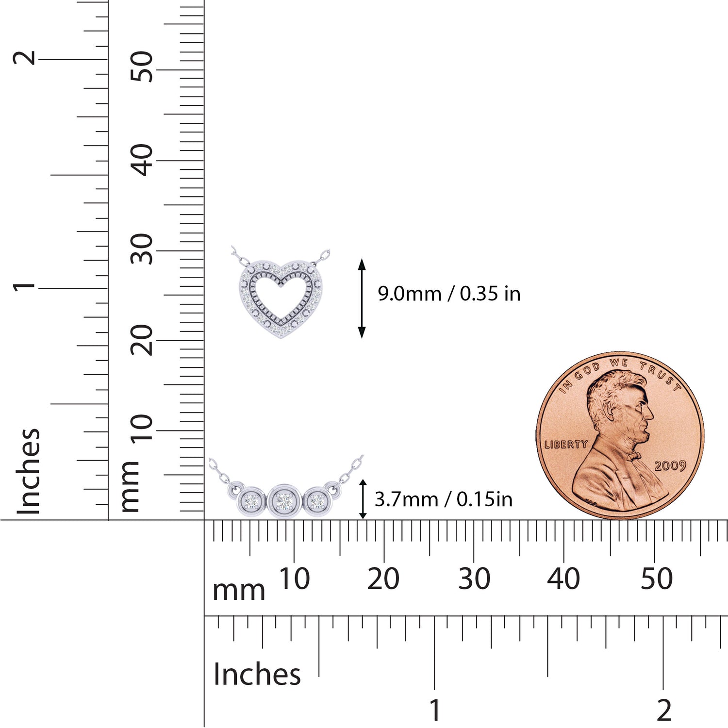 Heart and Three Stone Layered 1/10 Cttw Natural Diamond Pendant Necklace set in 925 Sterling Silver…