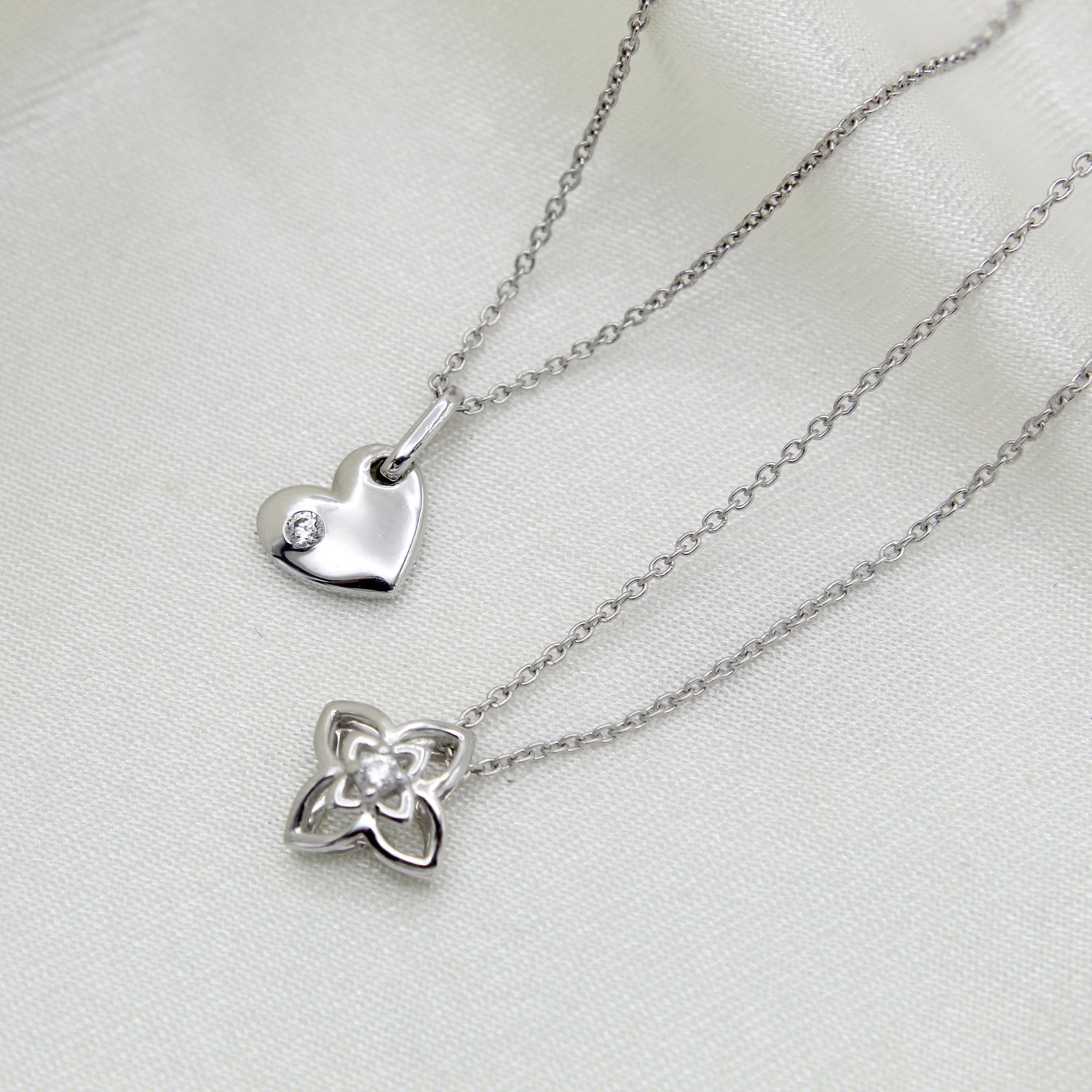 Heart and Flower Layered 1/20 Cttw Natural Diamond Pendant Necklace set in 925 Sterling Silver…