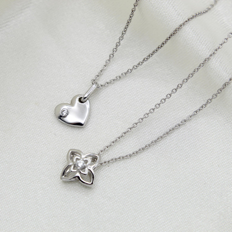 Heart and Flower Layered 1/20 Cttw Natural Diamond Pendant Necklace set in 925 Sterling Silver…