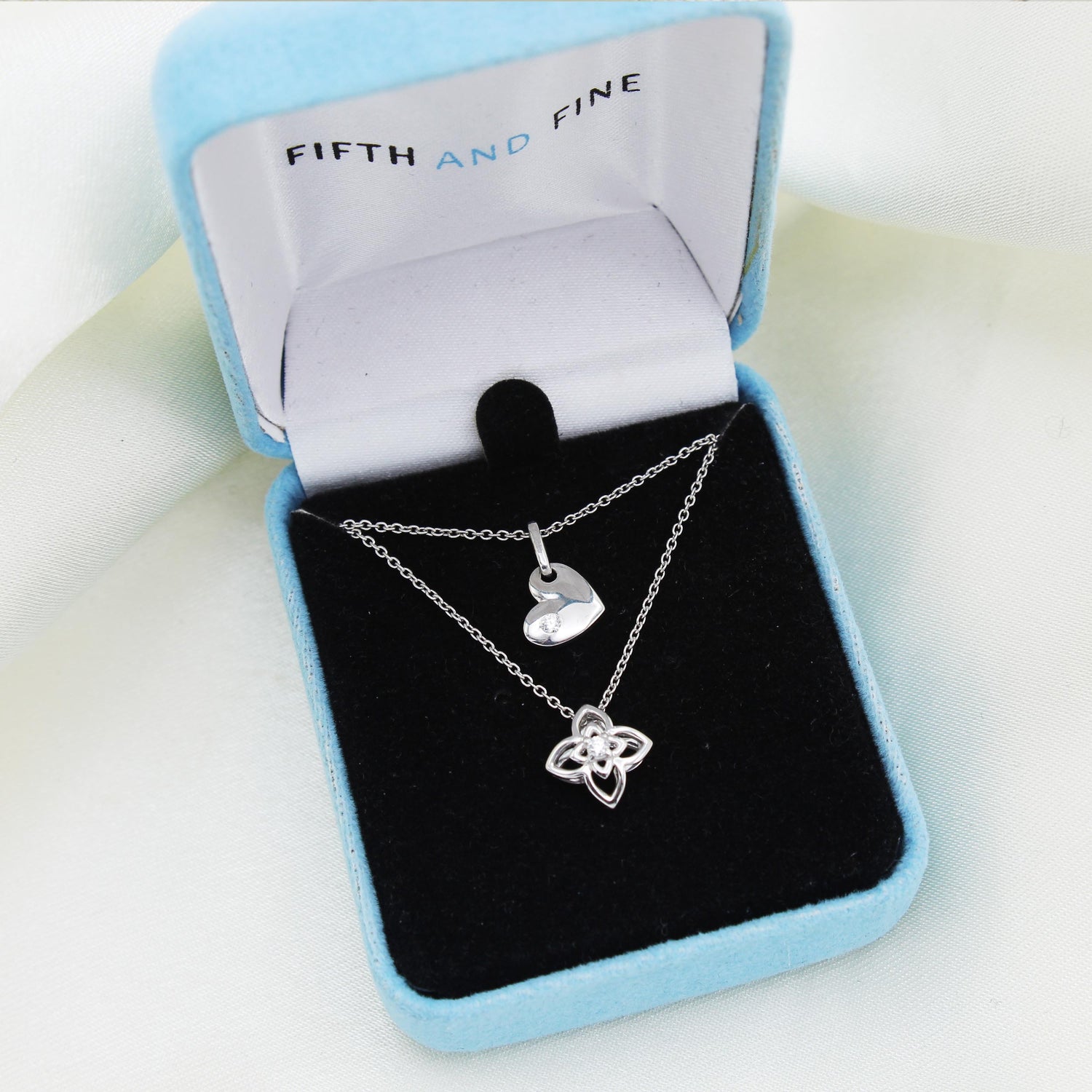 Heart and Flower Layered 1/20 Cttw Natural Diamond Pendant Necklace set in 925 Sterling Silver…