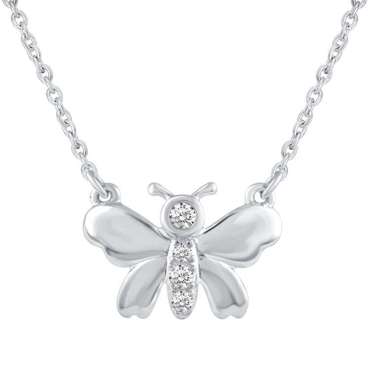 Dainty Butterfly 1/20 Cttw Natural Diamond Pendant Necklace set in 925 Sterling Silver jewelry gift