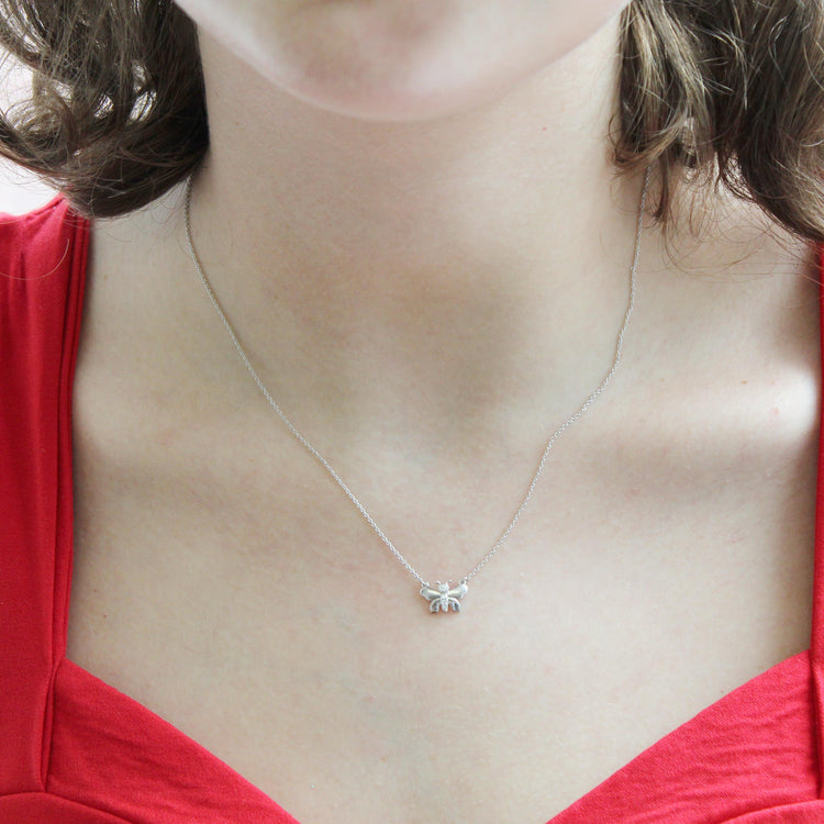 Dainty Butterfly 1/20 Cttw Natural Diamond Pendant Necklace set in 925 Sterling Silver jewelry gift