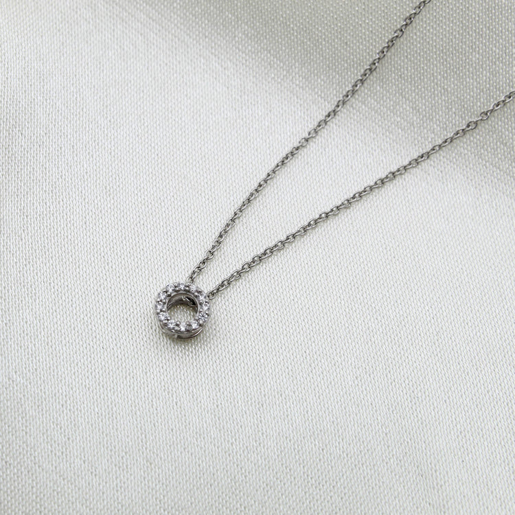 Eternity Circle 1/20 Cttw Natural Diamond Pendant Necklace set in 925 Sterling Silver
