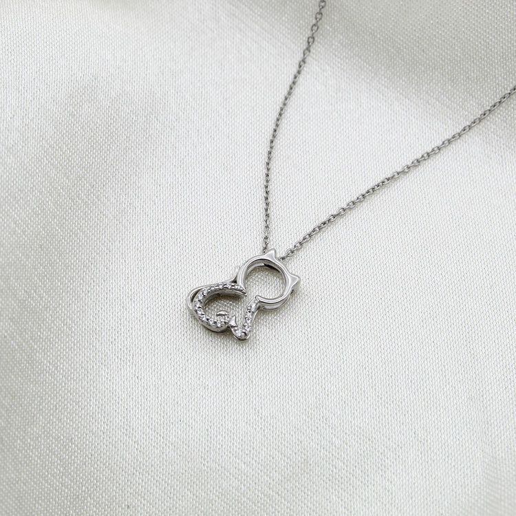Kitty Cat 1/20 Cttw Natural Diamond Pendant Necklace set in 925 Sterling Silver