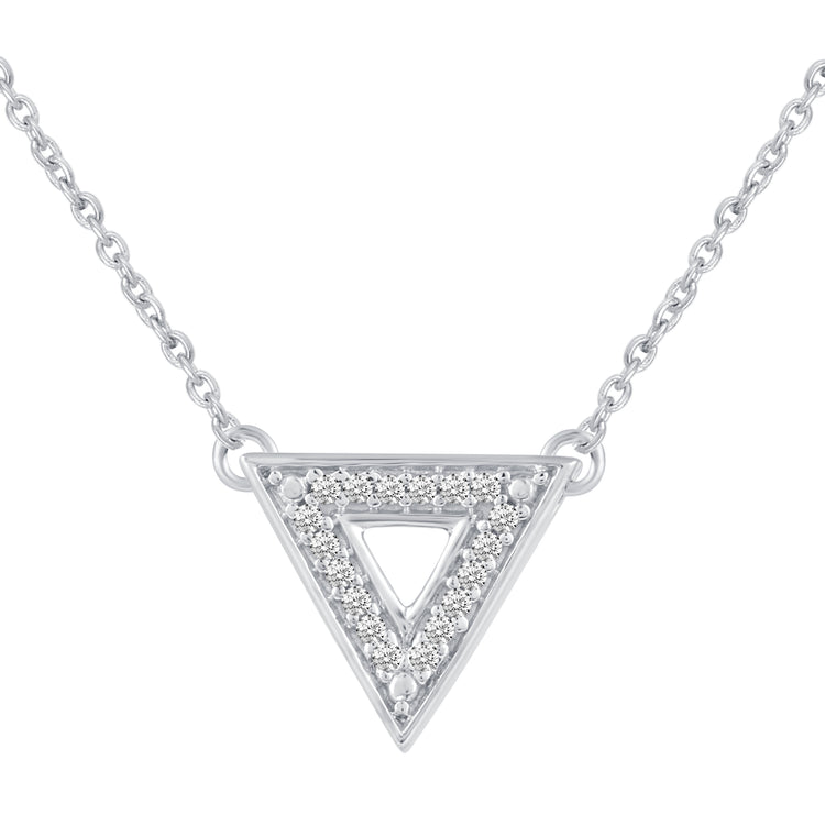 Triangle 1/20 Cttw Natural Diamond Pendant Necklace set in 925 Sterling Silver