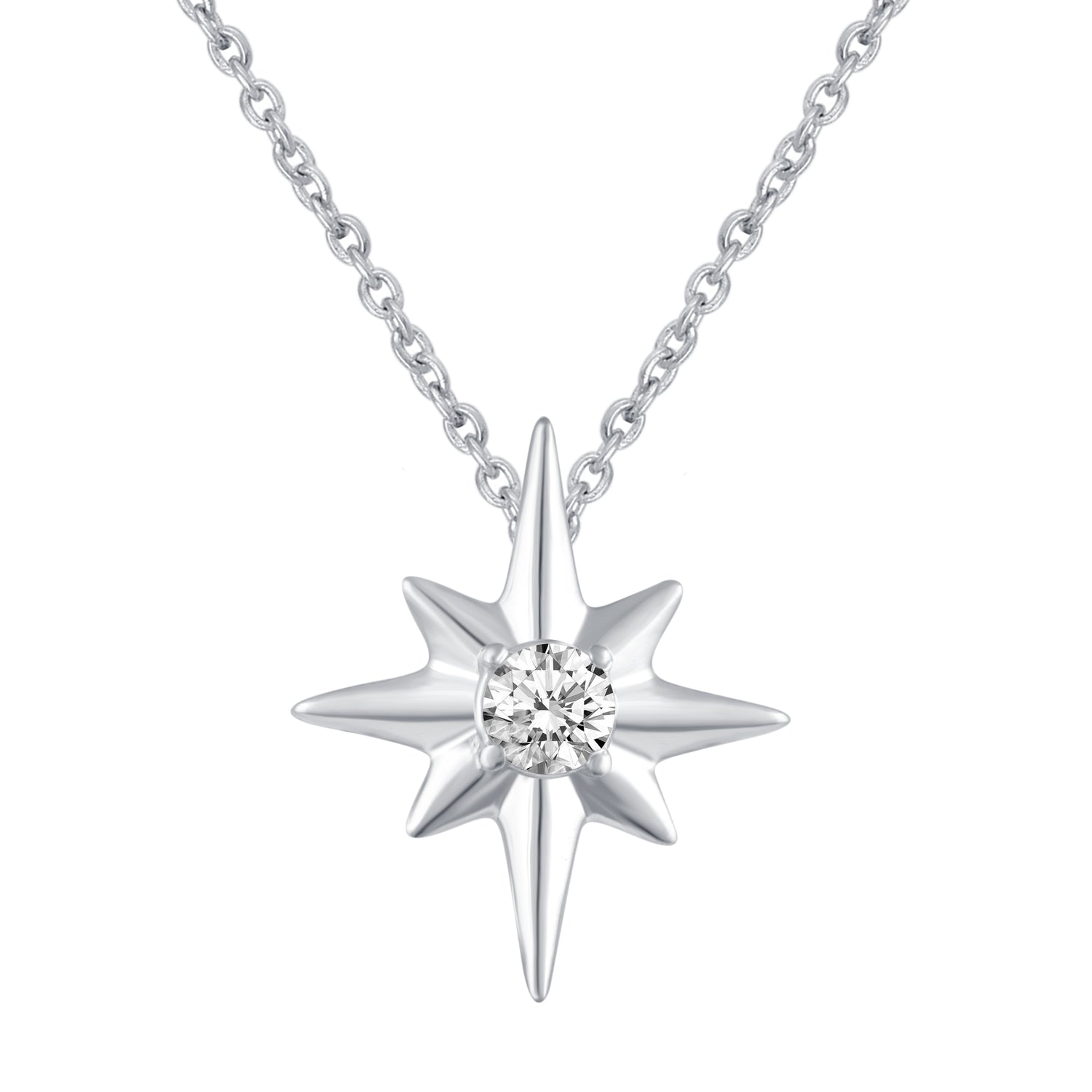 North Star and Moon Layered 1/10 Cttw Natural Diamond Pendant Necklace set in 925 Sterling Silver…