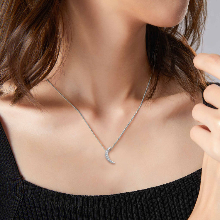 Crescent Moon 1/20 Cttw Natural Diamond Pendant Necklace set in 925 Sterling Silver
