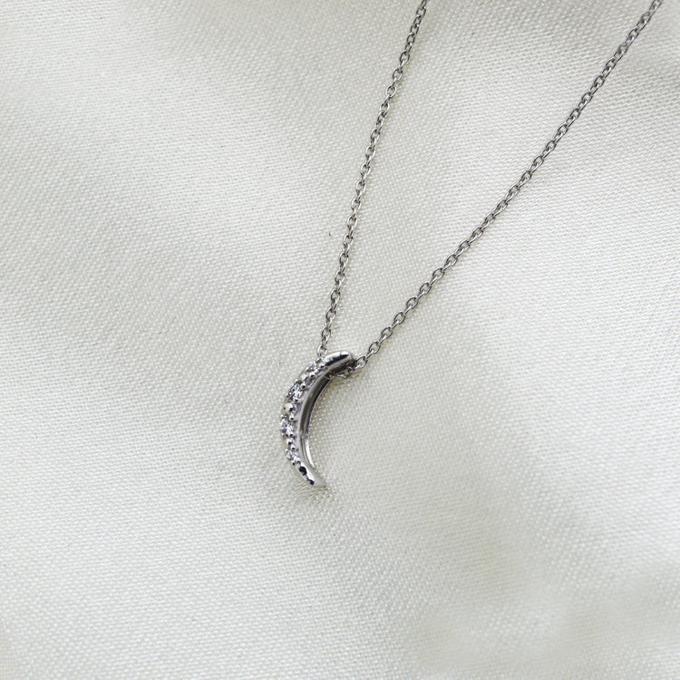 Moon 1/20 Cttw Natural Diamond Pendant Necklace set in 925 Sterling Silver
