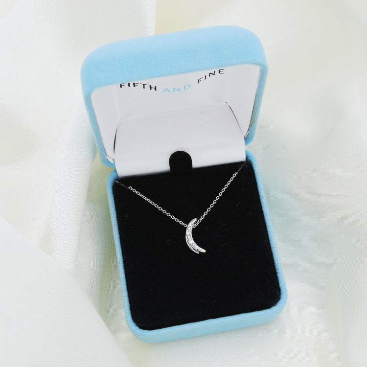 Moon 1/20 Cttw Natural Diamond Pendant Necklace set in 925 Sterling Silver
