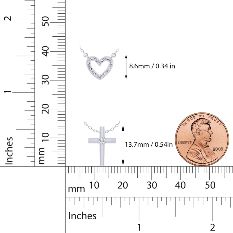 Heart and Cross Layered 1/10 Cttw Natural Diamond Pendant Necklace set in 925 Sterling Silver…