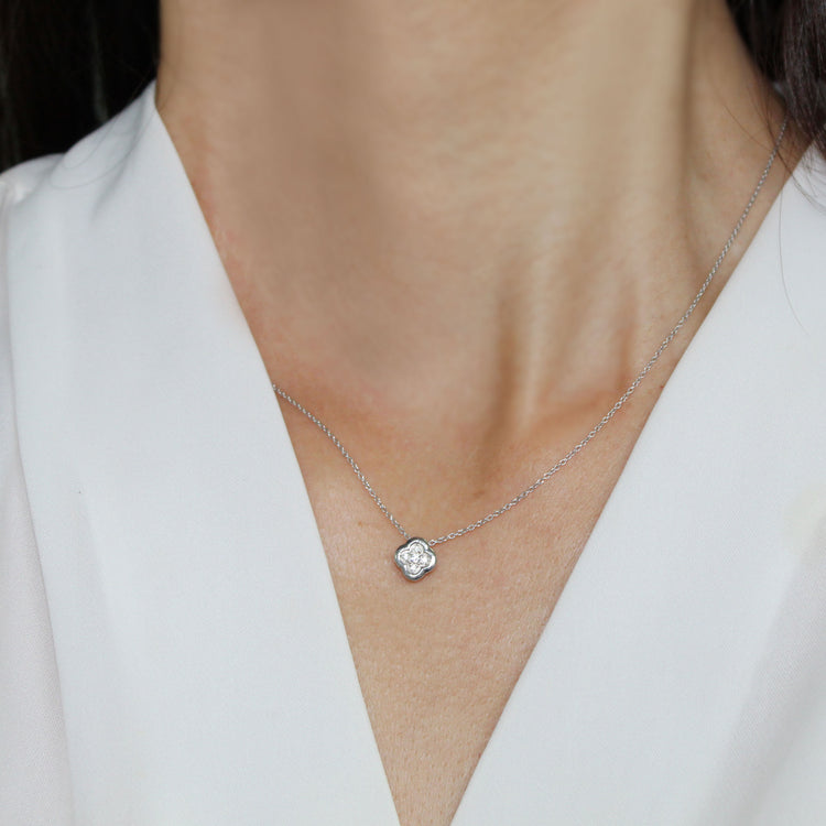 Clover 1/20 Cttw Natural Diamond Pendant Necklace set in 925 Sterling Silver fine jewelry
