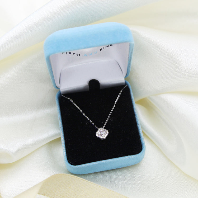 Clover 1/20 Cttw Natural Diamond Pendant Necklace set in 925 Sterling Silver fine jewelry