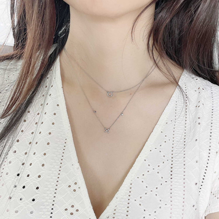 XO Layered 1/10 Cttw Natural Diamond Pendant Necklace set in 925 Sterling Silver