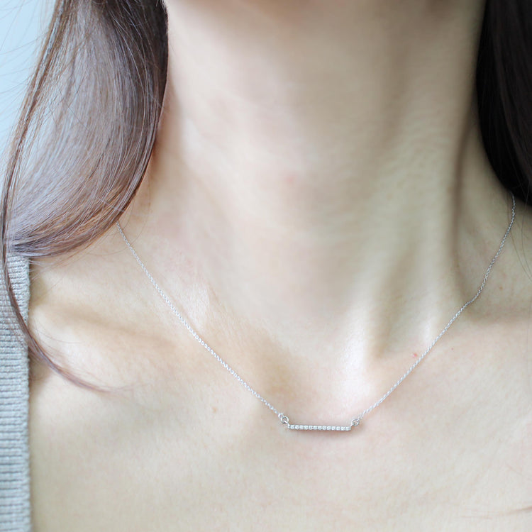 Sideways Bar 1/20 Cttw Natural Diamond Pendant Necklace set in 925 Sterling Silver