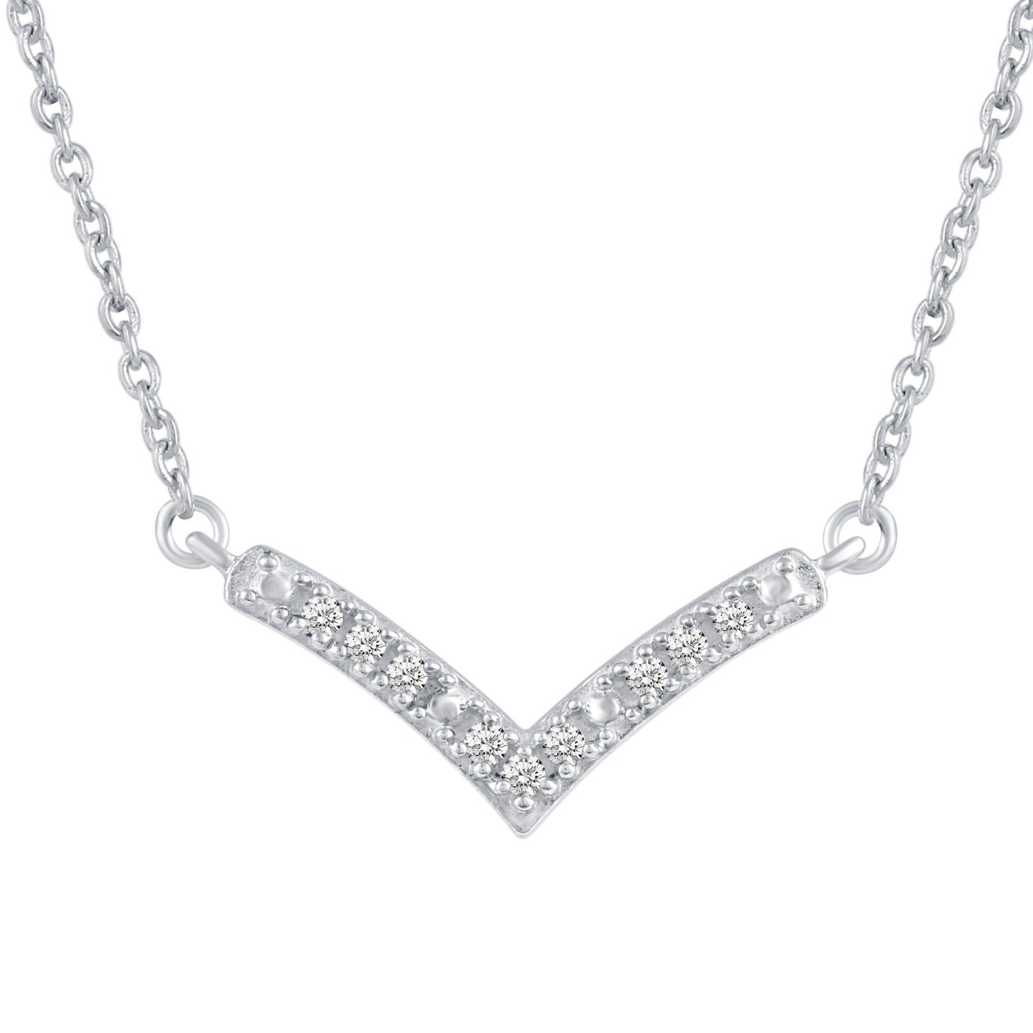 Chevron 1/20 Cttw Natural Diamond Pendant Necklace set in 925 Sterling Silver jewelry gift