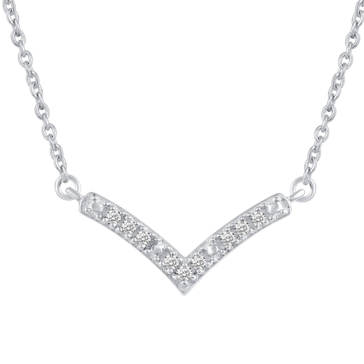 Chevron 1/20 Cttw Natural Diamond Pendant Necklace set in 925 Sterling Silver jewelry gift