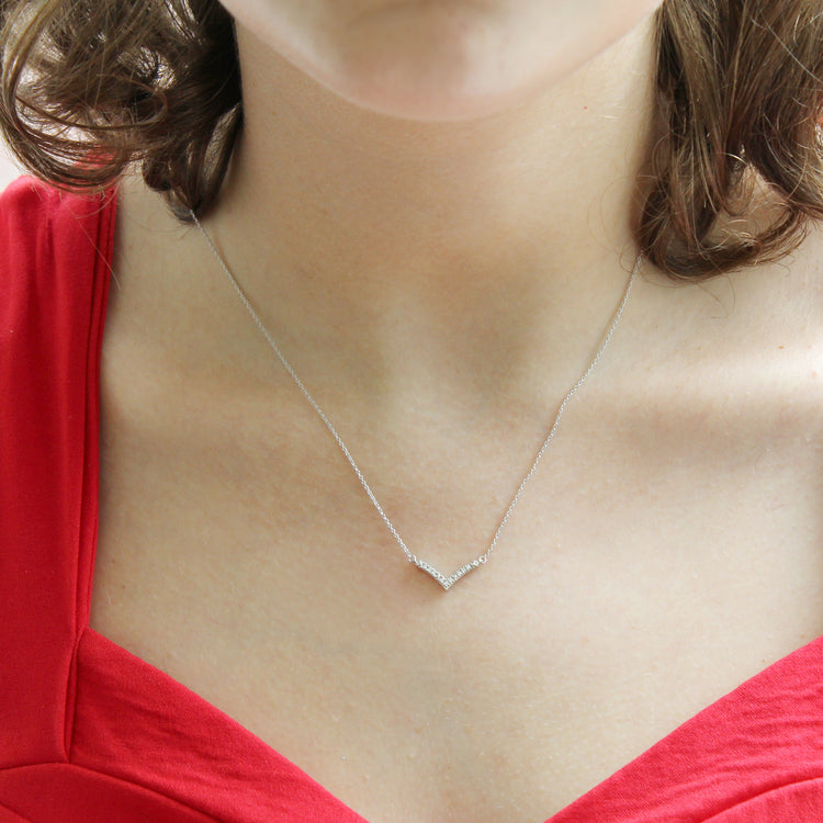 Chevron 1/20 Cttw Natural Diamond Pendant Necklace set in 925 Sterling Silver jewelry gift