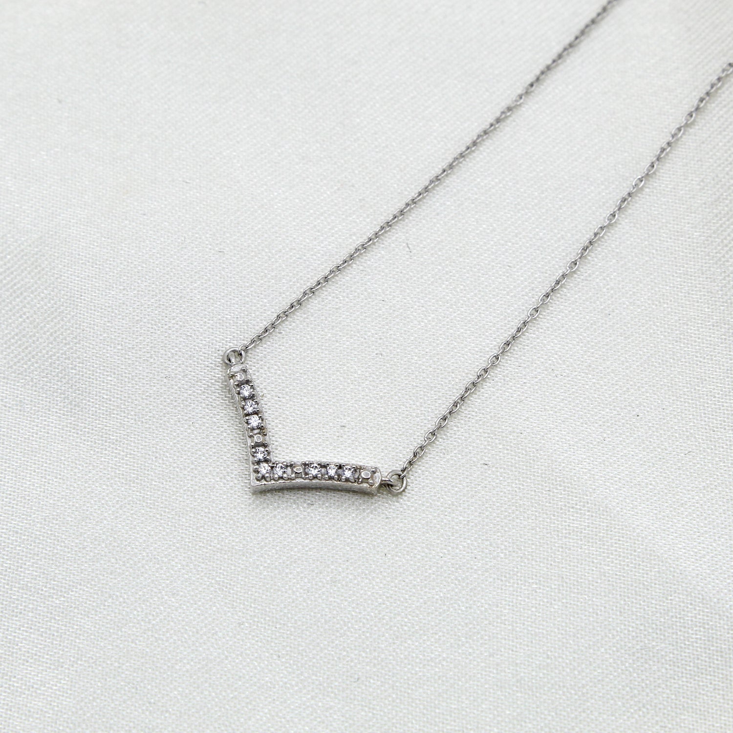 Chevron 1/20 Cttw Natural Diamond Pendant Necklace set in 925 Sterling Silver jewelry gift