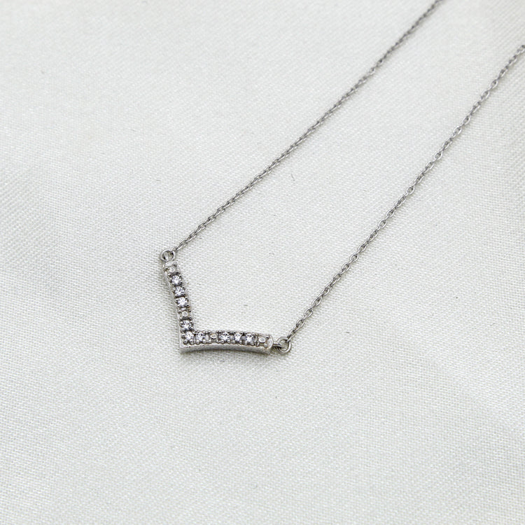Chevron 1/20 Cttw Natural Diamond Pendant Necklace set in 925 Sterling Silver jewelry gift