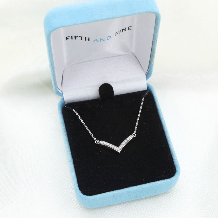 Chevron 1/20 Cttw Natural Diamond Pendant Necklace set in 925 Sterling Silver jewelry gift
