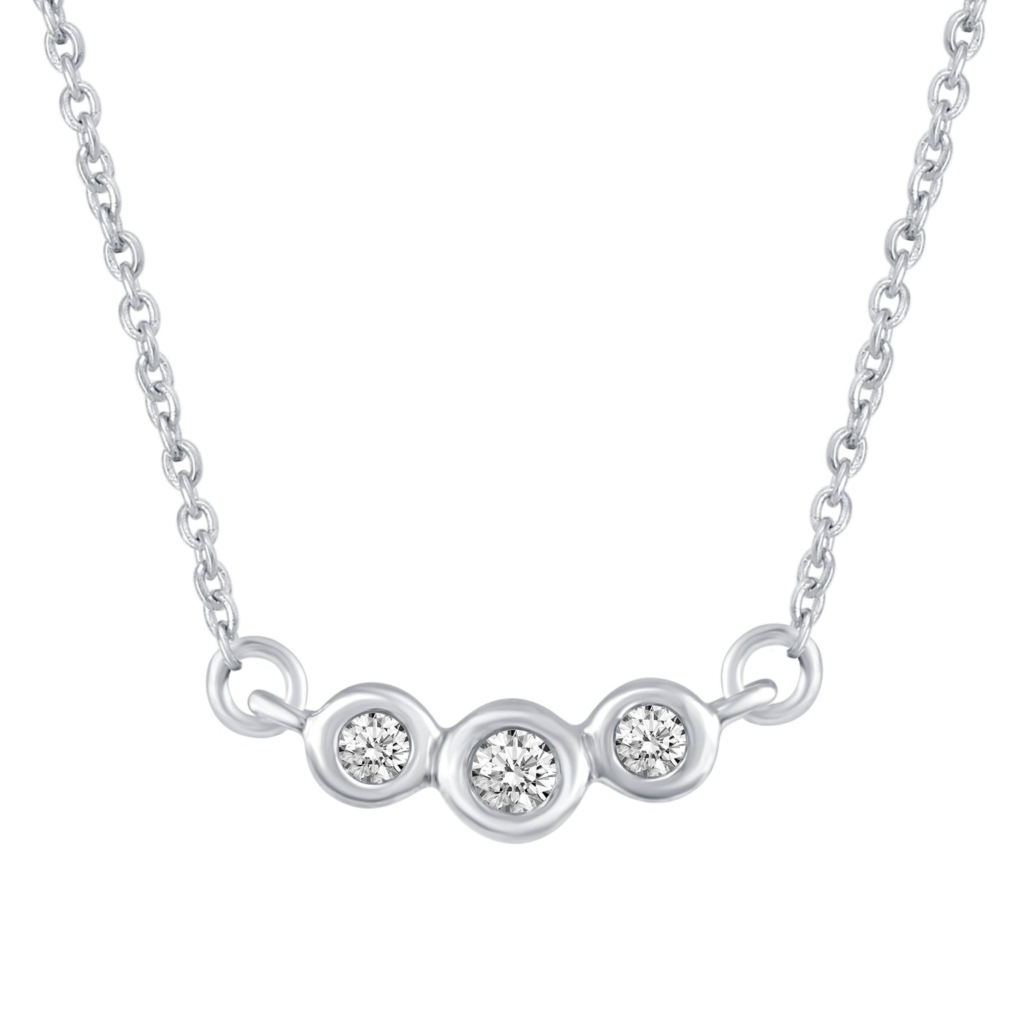Curved Bar and Three Stone Layered 1/10 Cttw Natural Diamond Pendant Necklace set in 925 Sterling Silver fine jewelry