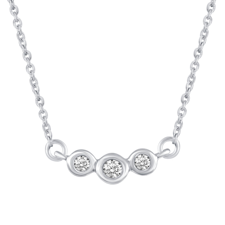 Curved Bar and Three Stone Layered 1/10 Cttw Natural Diamond Pendant Necklace set in 925 Sterling Silver fine jewelry