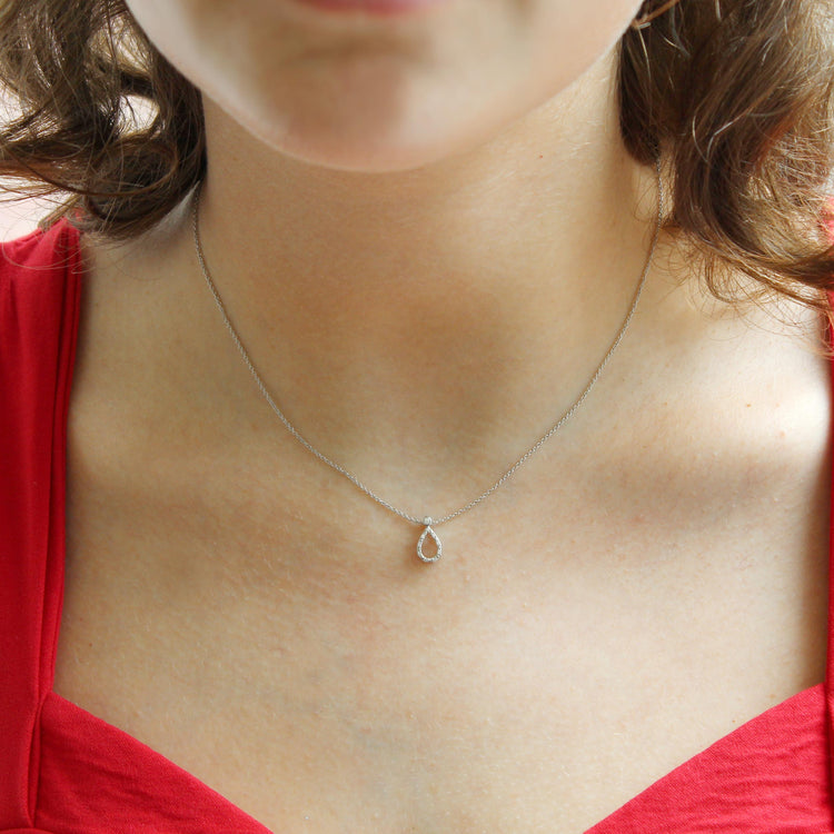 TearDrop 1/20 Cttw Natural Diamond Pendant Necklace set in 925 Sterling Silver jewelry gift