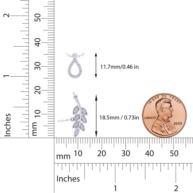 Teardrop and Leaf Layered 1/10 Cttw Natural Diamond Pendant Necklace set in 925 Sterling Silver