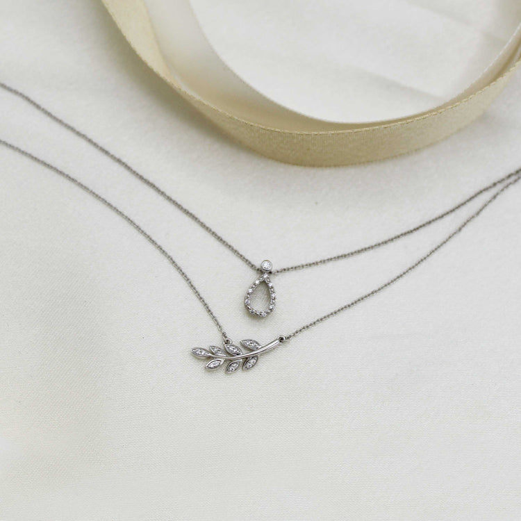 Teardrop and Leaf Layered 1/10 Cttw Natural Diamond Pendant Necklace set in 925 Sterling Silver…