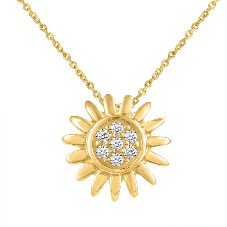 SunFlower 1/20 Cttw Natural Diamond Pendant Necklace set in 925 Sterling Silver (Yellow Gold) fine jewelry gift
