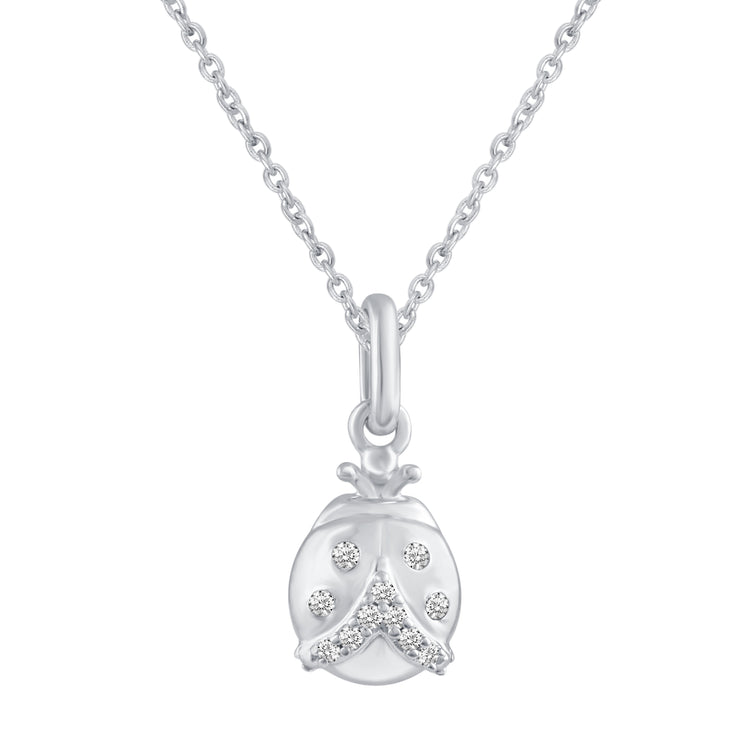 LadyBug 1/20 Cttw Natural Diamond Pendant Necklace set in 925 Sterling Silver fine jewelry