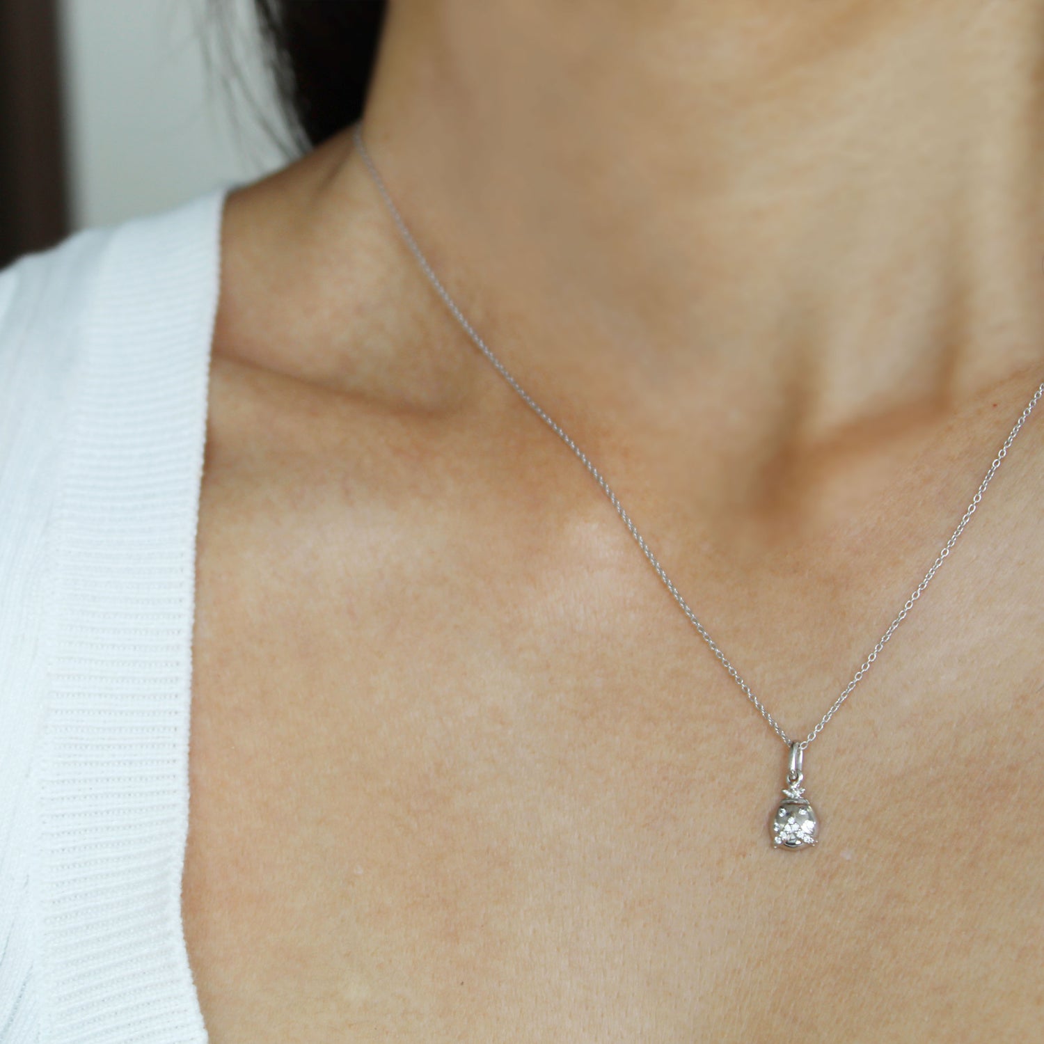 LadyBug 1/20 Cttw Natural Diamond Pendant Necklace set in 925 Sterling Silver fine jewelry