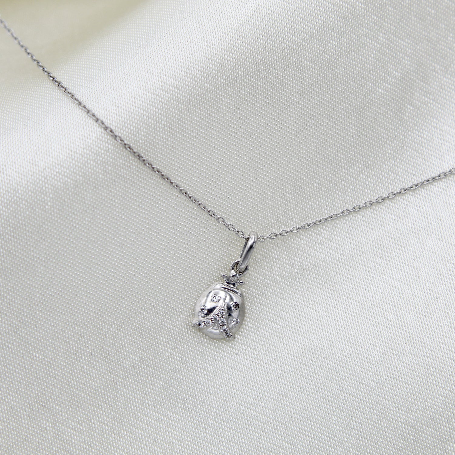 LadyBug 1/20 Cttw Natural Diamond Pendant Necklace set in 925 Sterling Silver fine jewelry