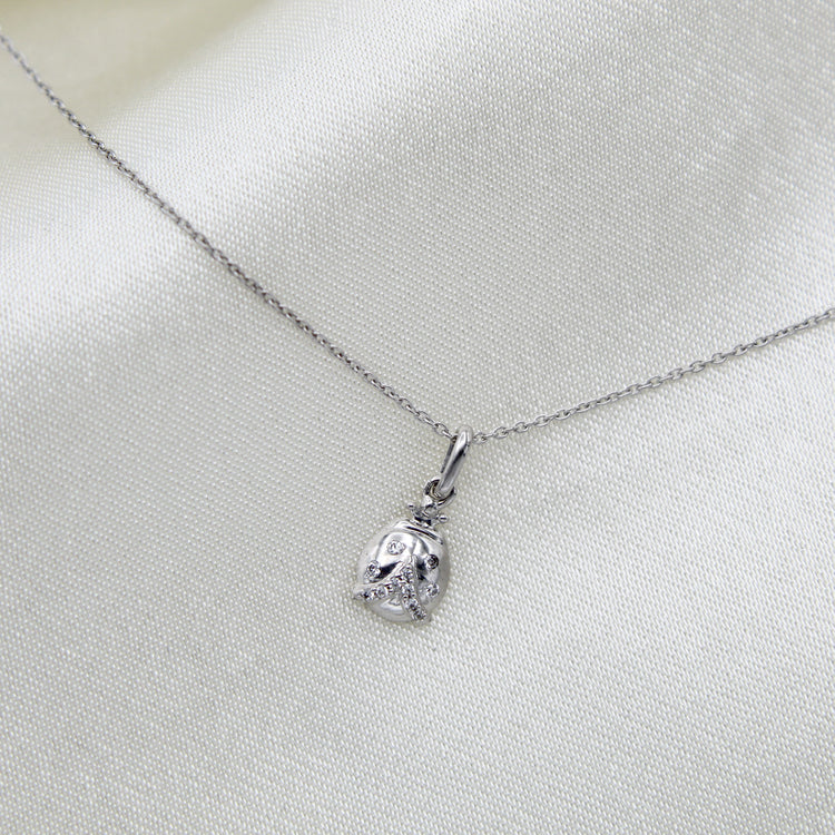 LadyBug 1/20 Cttw Natural Diamond Pendant Necklace set in 925 Sterling Silver fine jewelry