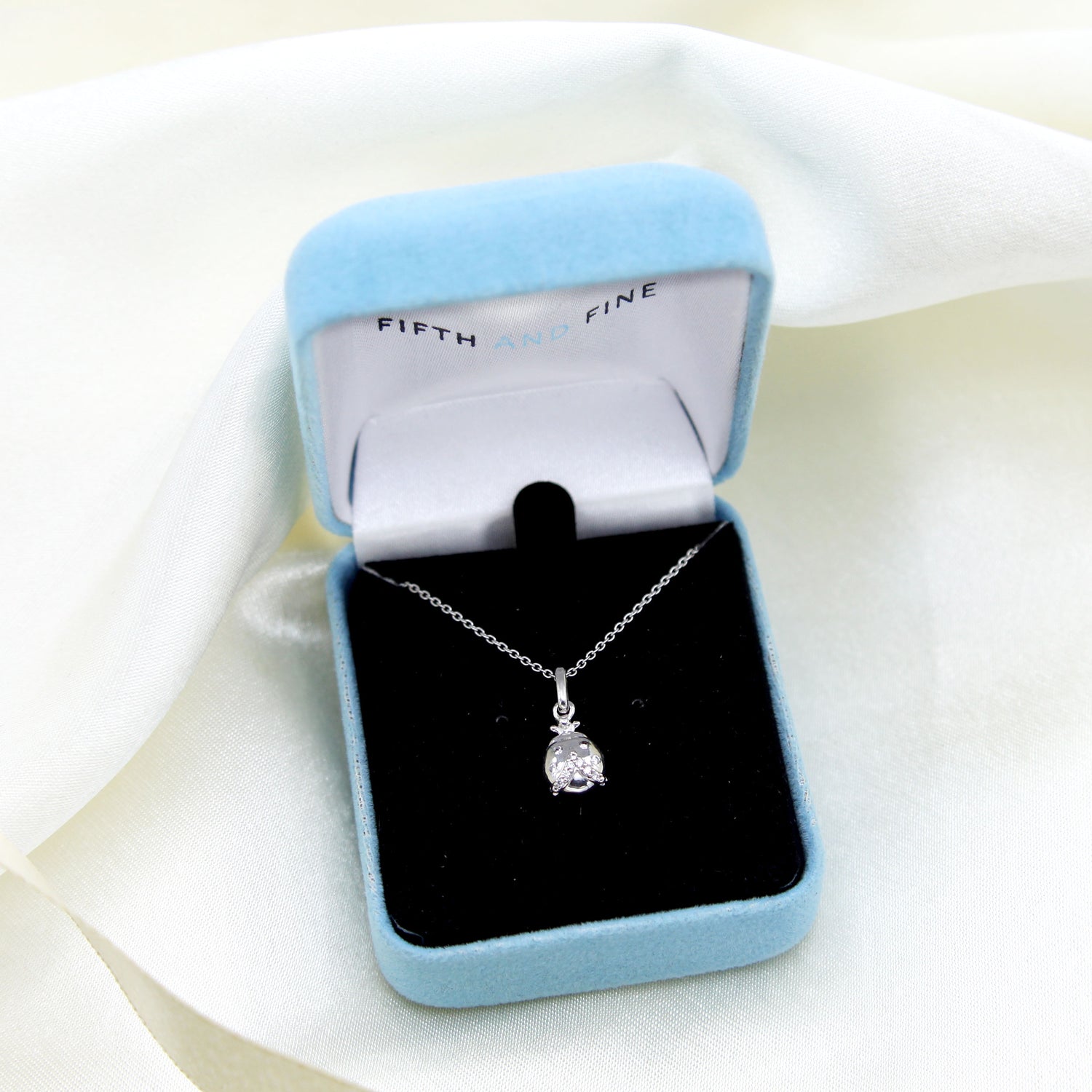 LadyBug 1/20 Cttw Natural Diamond Pendant Necklace set in 925 Sterling Silver fine jewelry
