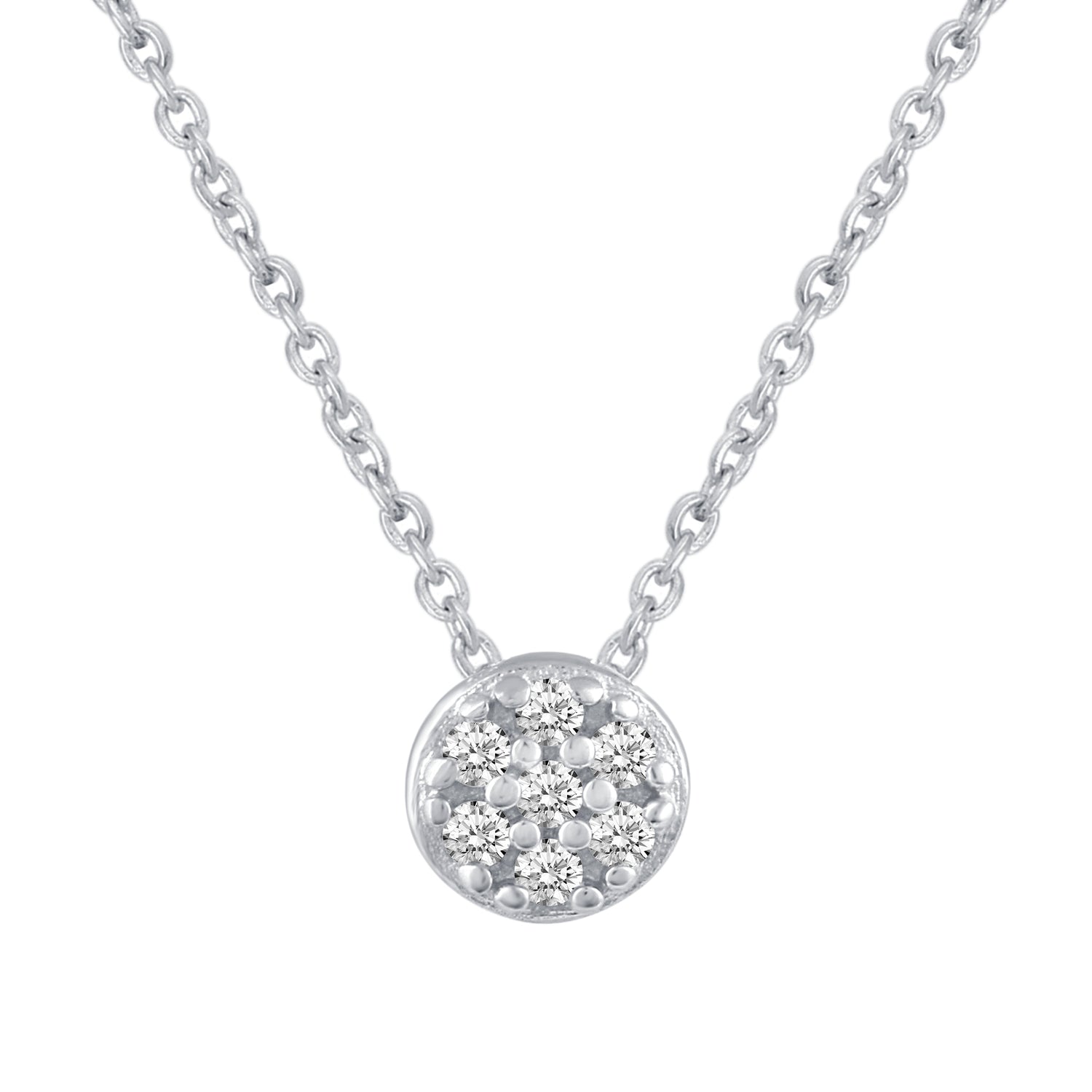 Round Floral Cluster 1/20 Cttw Natural Diamond Pendant Necklace set in 925 Sterling Silver