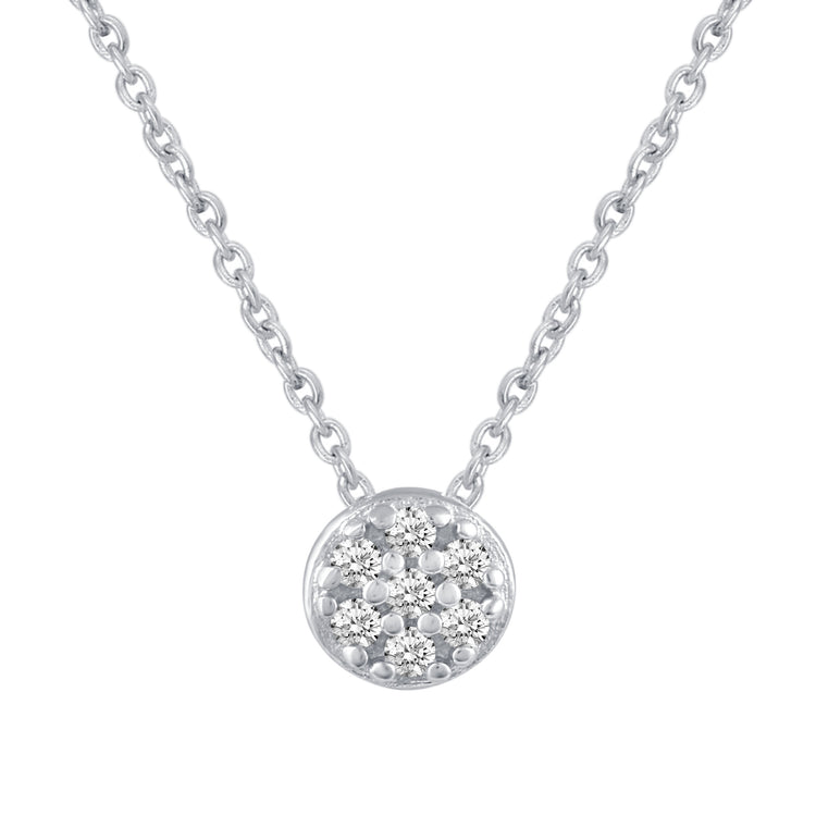 Round Floral Cluster 1/20 Cttw Natural Diamond Pendant Necklace set in 925 Sterling Silver