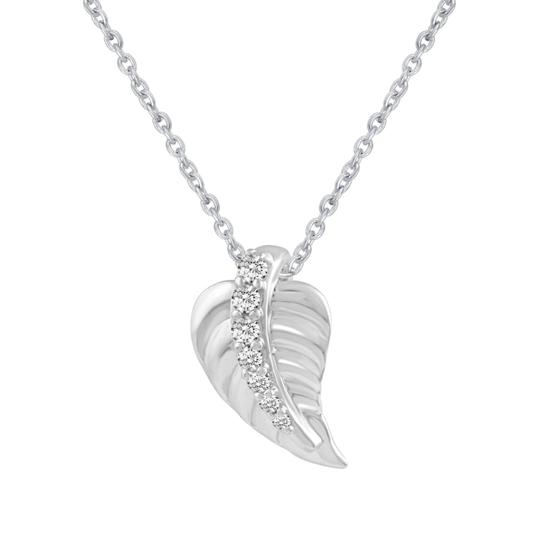 Lucky Feather 1/20 Cttw Natural Diamond Pendant Necklace set in 925 Sterling Silver fine jewelry gift birthday holiday