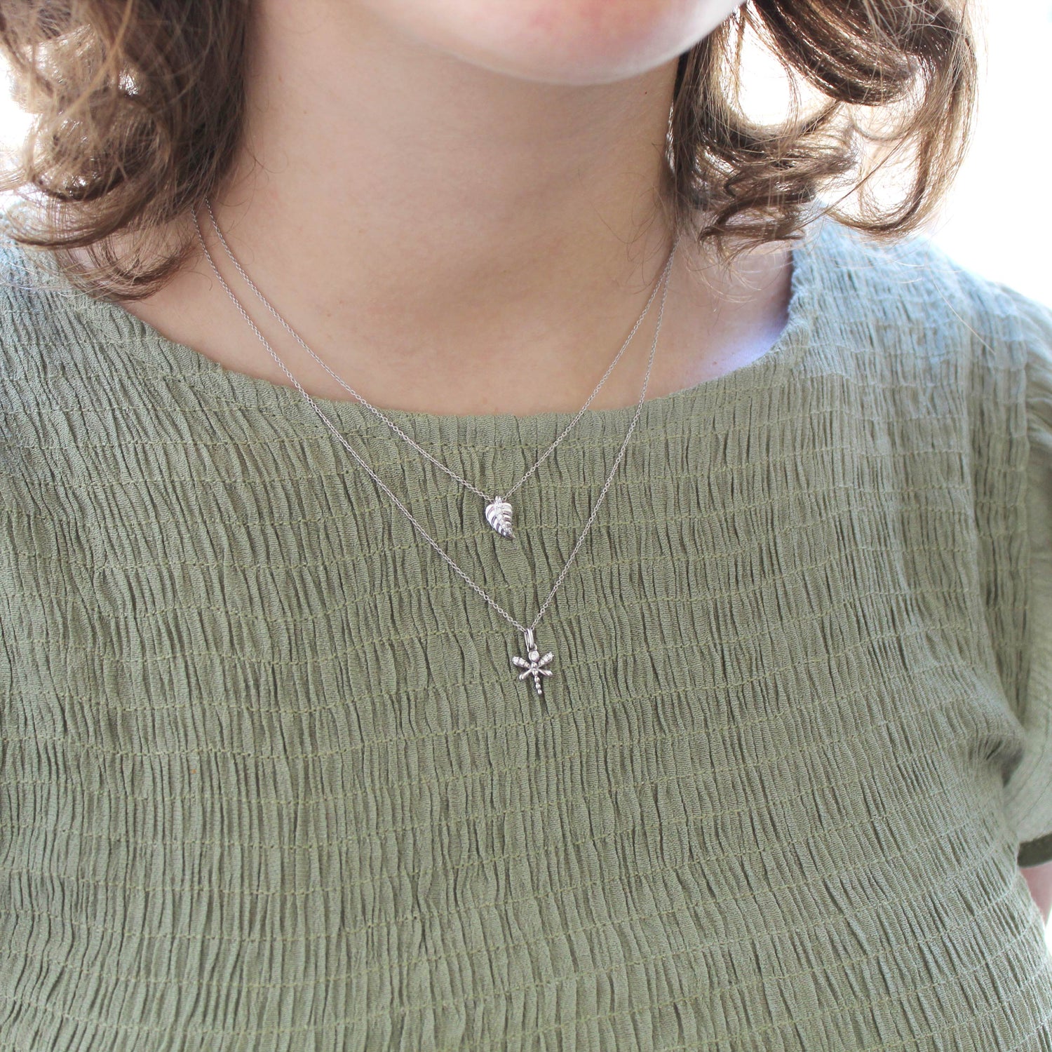 Lucky Feather and Dragonfly Layered 1/10 Cttw Natural Diamond Pendant Necklace set in 925 Sterling Silver… fine jewelry gift holiday birthday under$50 cheap affordable