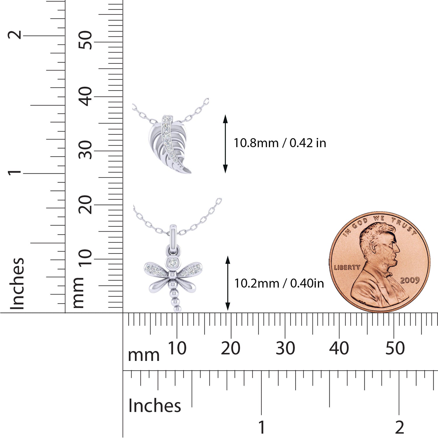 Lucky Feather and Dragonfly Layered 1/10 Cttw Natural Diamond Pendant Necklace set in 925 Sterling Silver… fine jewelry gift holiday birthday under$50 cheap affordable