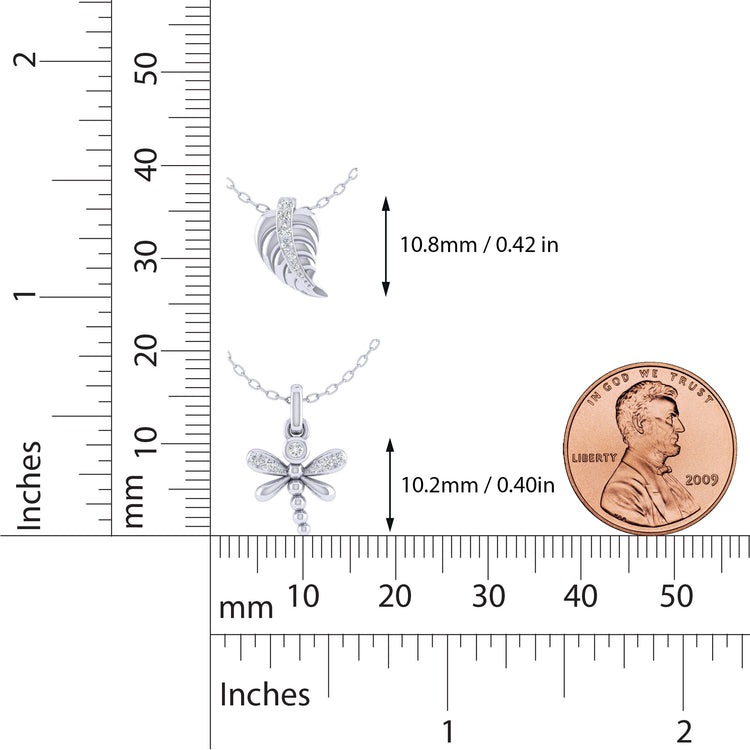 Lucky Feather and Dragonfly Layered 1/10 Cttw Natural Diamond Pendant Necklace set in 925 Sterling Silver… fine jewelry gift holiday birthday under$50 cheap affordable