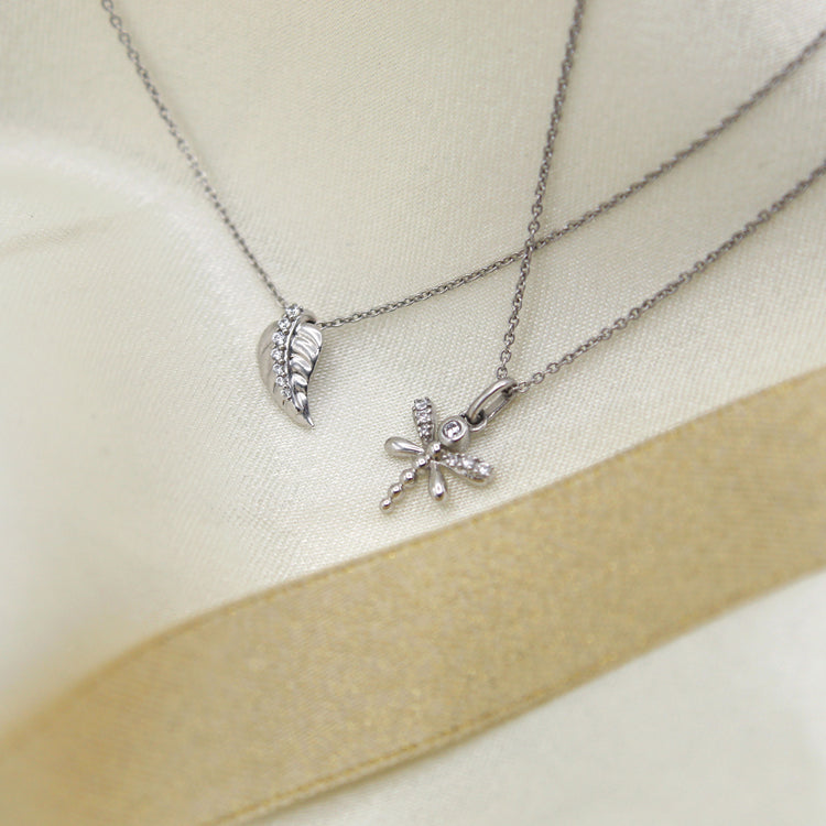 Lucky Feather and Dragonfly Layered 1/10 Cttw Natural Diamond Pendant Necklace set in 925 Sterling Silver… fine jewelry gift holiday birthday under$50 cheap affordable
