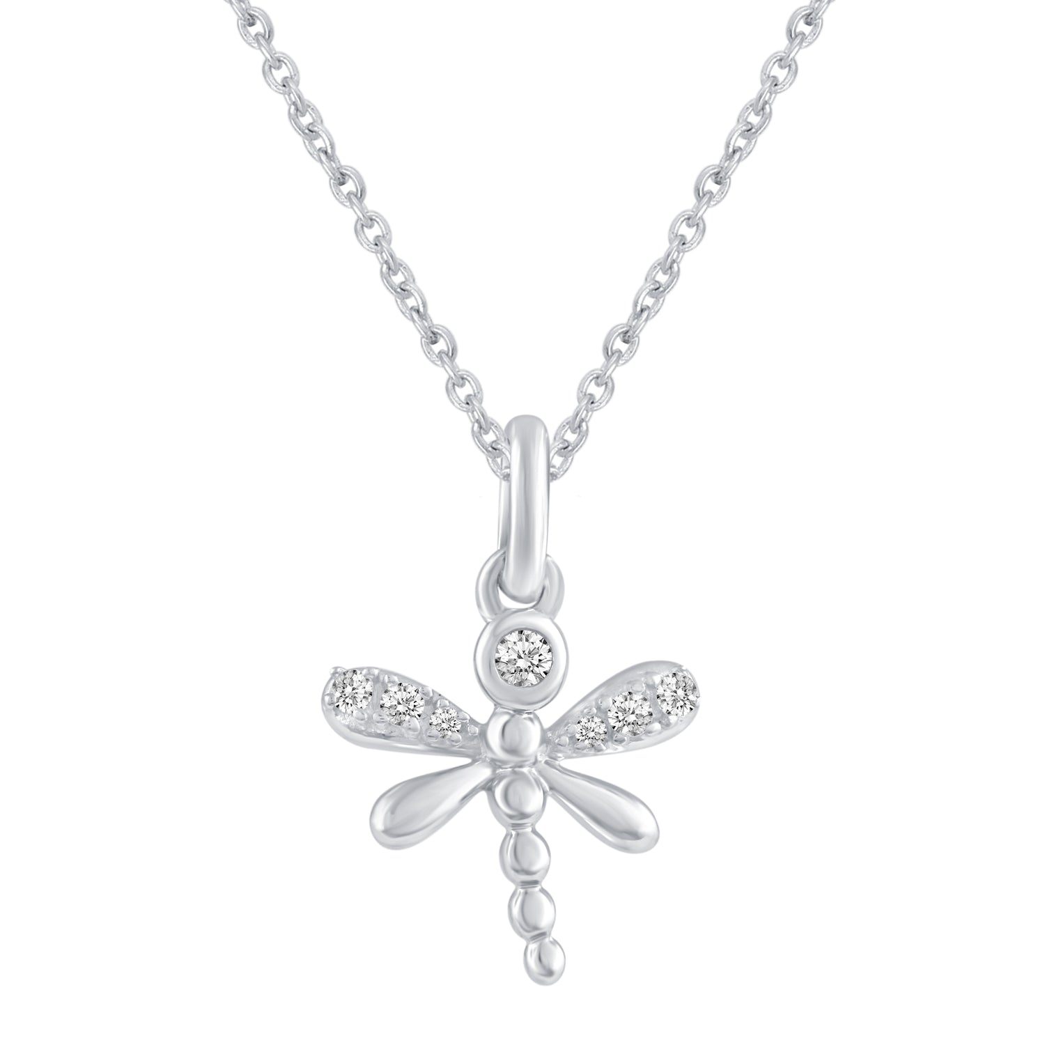 Dragonfly 1/20 Cttw Natural Diamond Pendant Necklace set in 925 Sterling Silver fine jewelry gift holiday valentine birthday