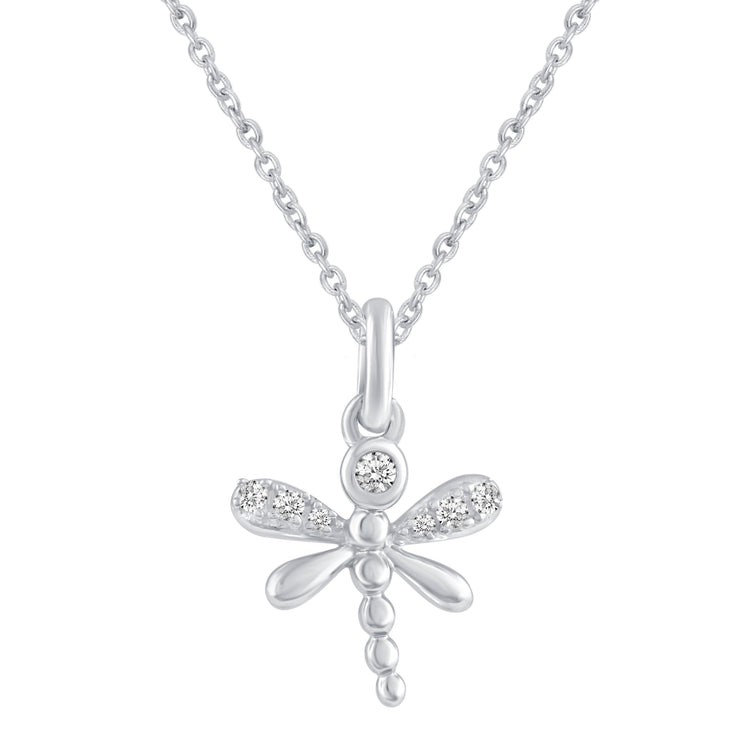 Dragonfly 1/20 Cttw Natural Diamond Pendant Necklace set in 925 Sterling Silver fine jewelry gift holiday valentine birthday