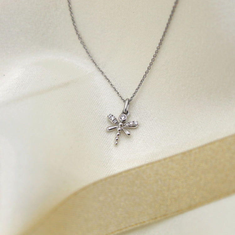 Dragonfly 1/20 Cttw Natural Diamond Pendant Necklace set in 925 Sterling Silver fine jewelry gift holiday valentine birthday